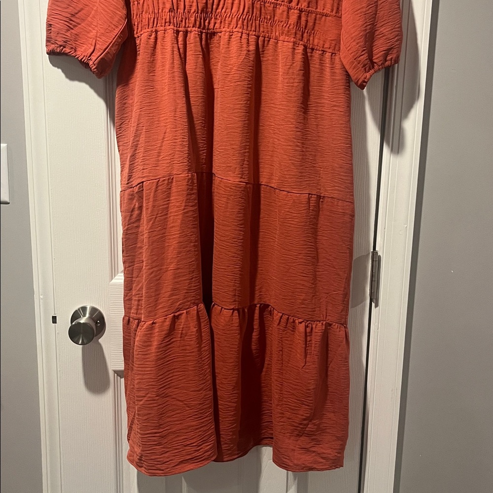 Lucky Brand Rust Tiered Midi Dress with Tie Neck woman’s XL - Picture 3 of 6